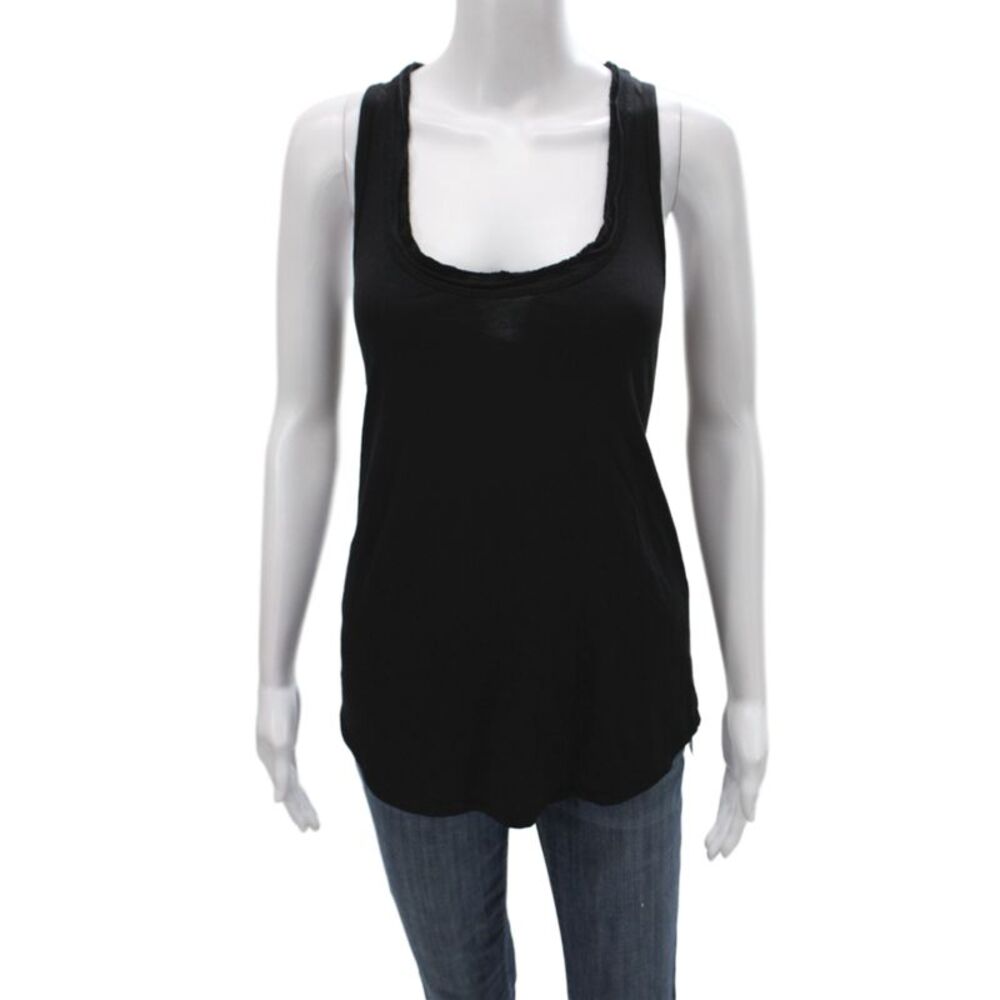 Velvet by Graham & Spencer Women Basic Black Scoop Neck Cotton Tank Size S